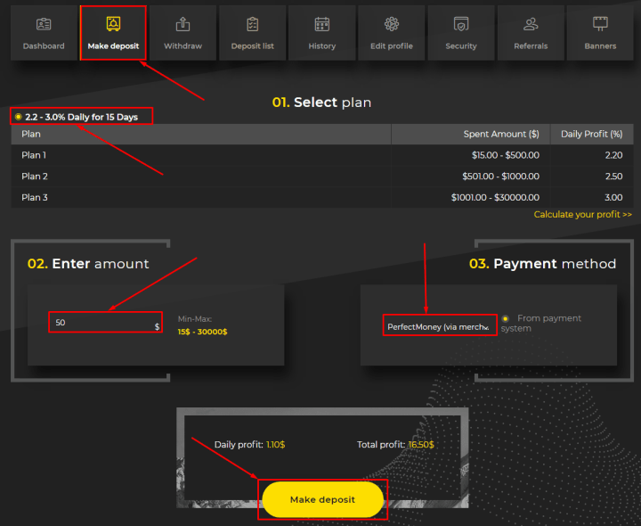 Creating a deposit in the General Fund project