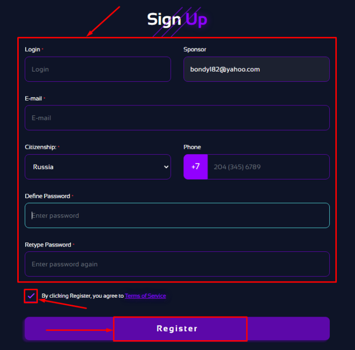 Registration in the Owex Finance project