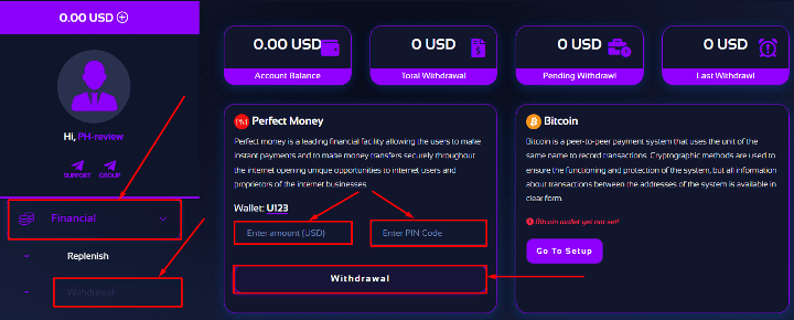 Withdrawal of funds in the Owex Finance project