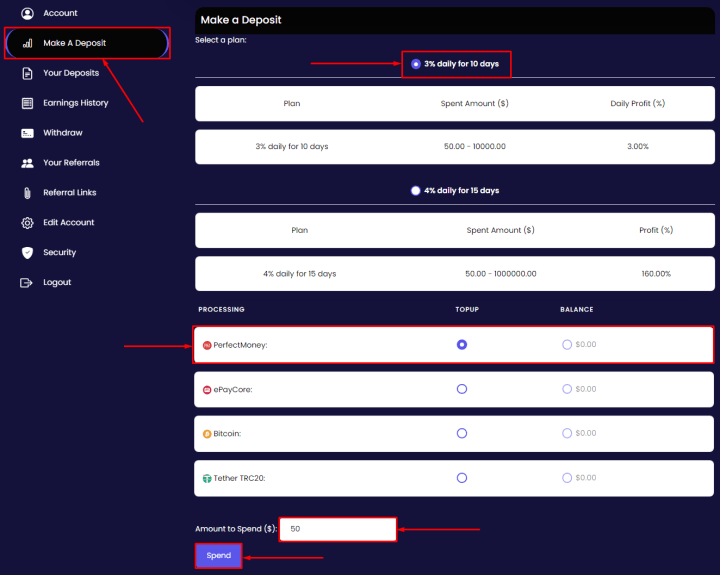 Создание депозита в проекте ProxiSeven