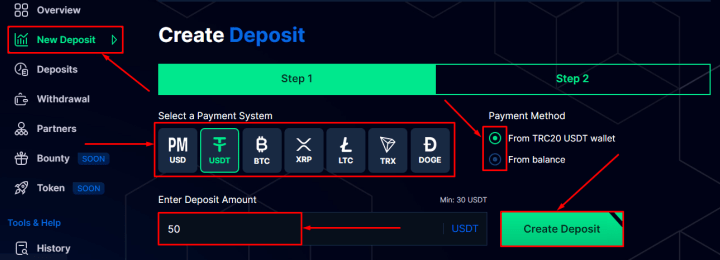 Creating a deposit in the Revelates project