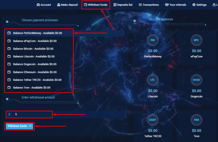 Withdrawing funds in the Starix project