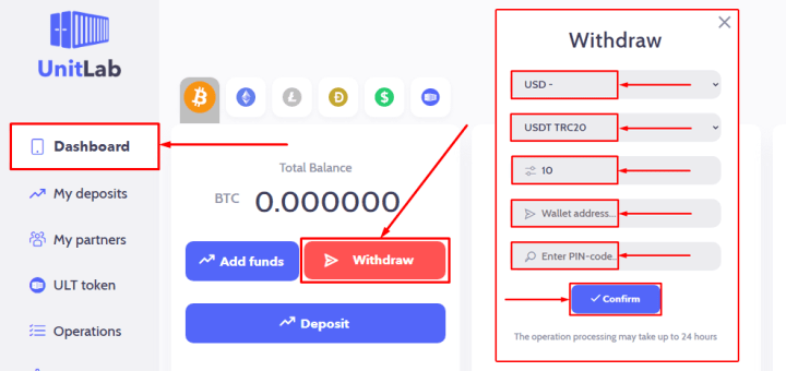 Withdrawal of funds in the UnitLab project