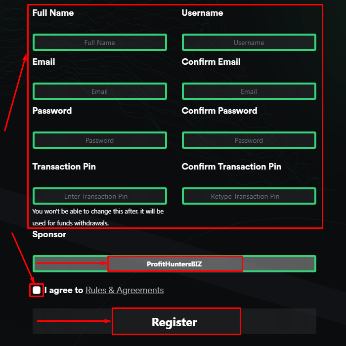 Registration in the Indelible Finance project