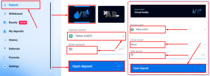 Creating a deposit in the Mup Global project