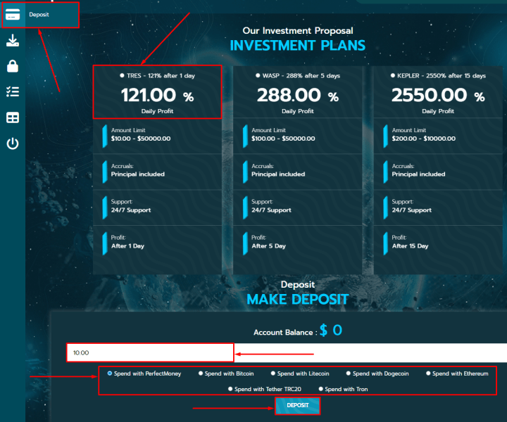 Создание депозита в проекте Astrometa