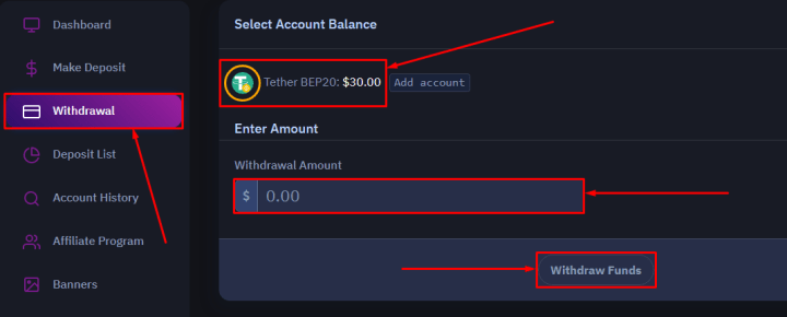 Withdrawal of funds in the Bit Sate project