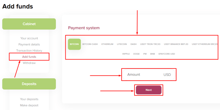 Creating a deposit in the Martel Club project