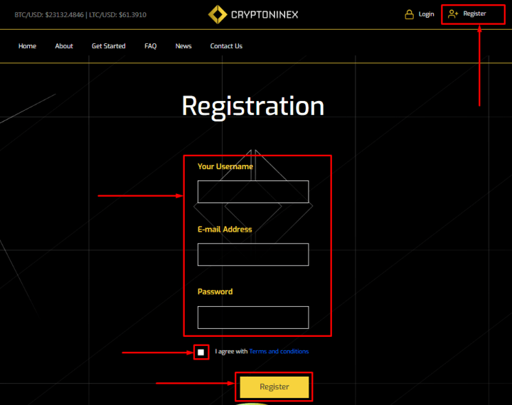 Registration in the Cryptoninex project