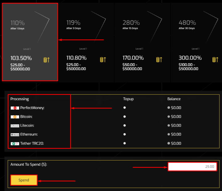 Creating a deposit in the Cryptoninex project