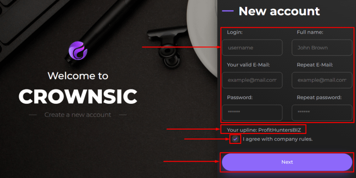Registration in the Crownsic project