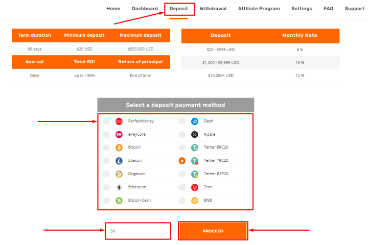 Erstellen einer Einzahlung im Plexus Trades-Projekt