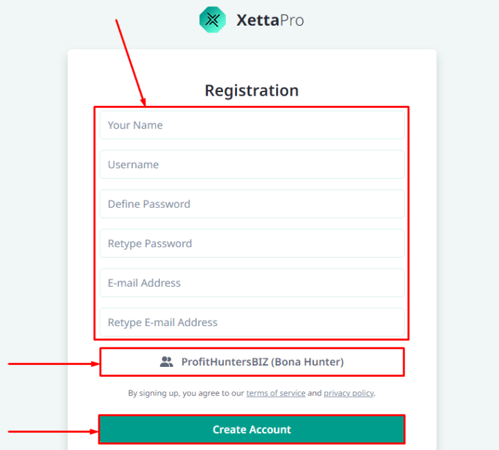 Регистрация в проекте XettaPro