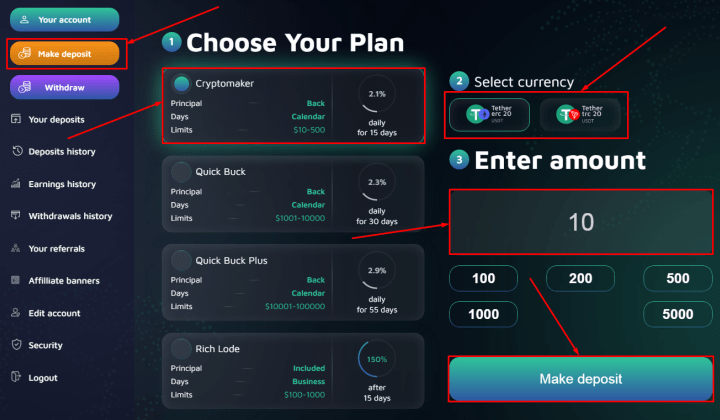 Создание депозита в проекте Rezlet