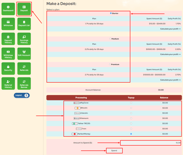 Создание депозита в проекте BertusTrade