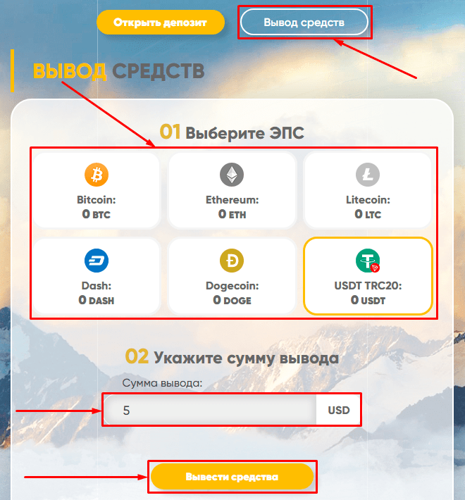 Вывод средств в проекте FinaTeam