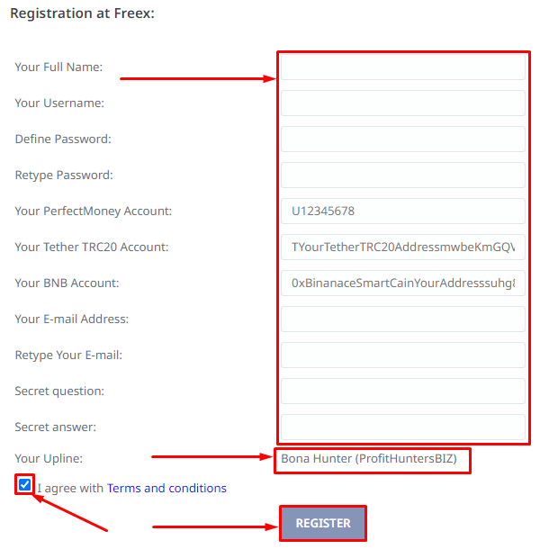 Registration in the Freex project