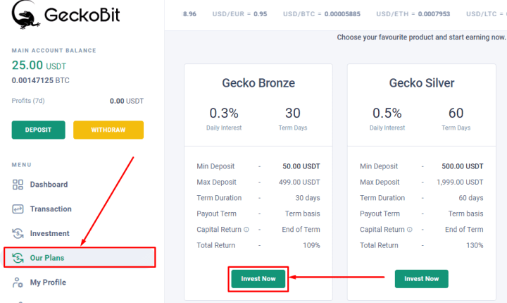 Создание депозита в проекте GeckoBit