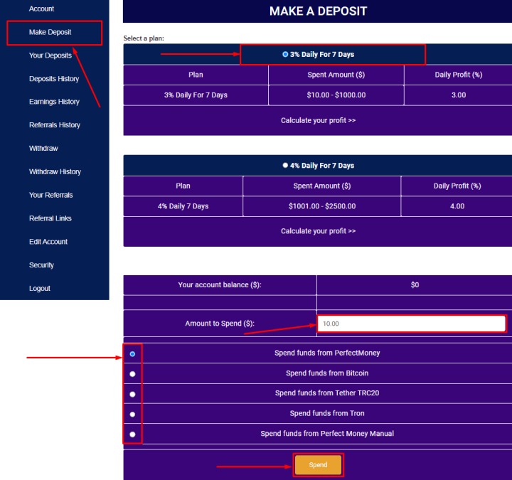 Creating a deposit in the Stall Trade project