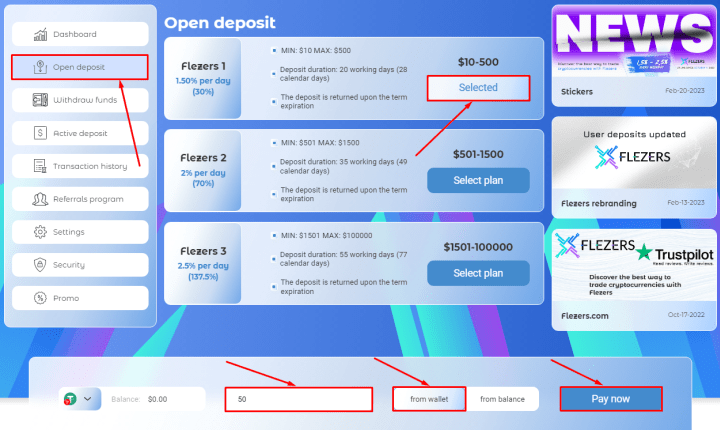 Creating a deposit in the Flezers project