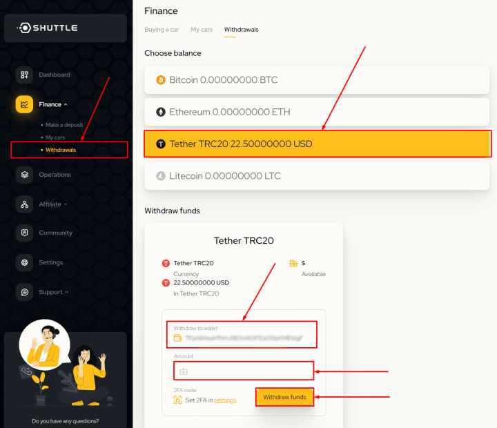 Shuttle жобасындағы қаражатты алу