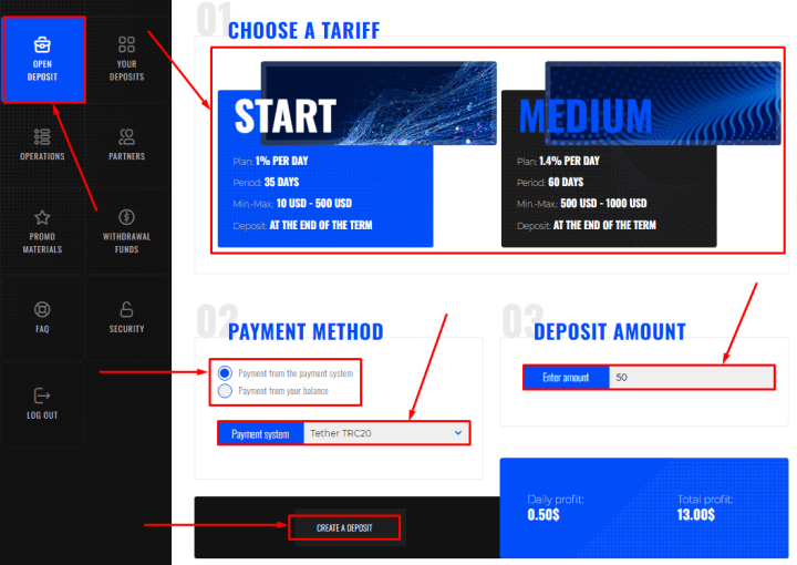 Создание депозита в проекте Axtra