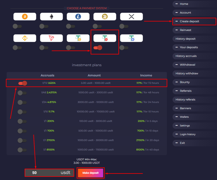 Создание депозита в проекте Pool Energy