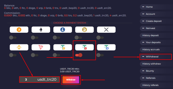 Вывод средств в проекте Pool Energy