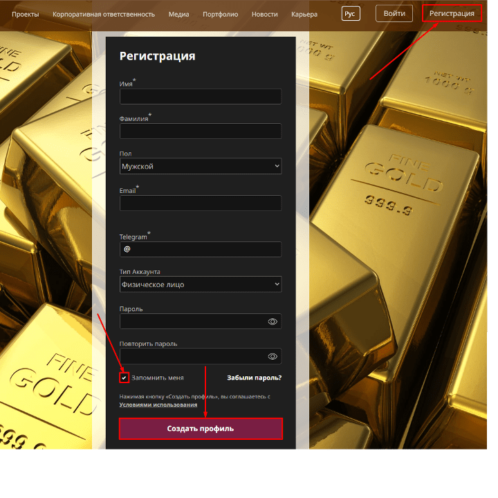 Registration in the Gold Quarry project