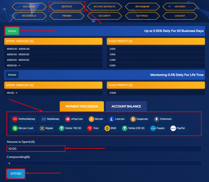 Создание депозита в проекте Wise-Income