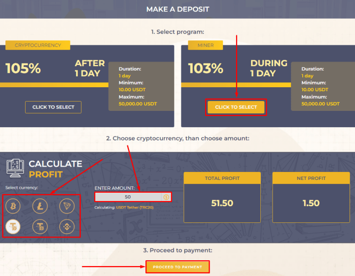 Создание депозита в проекте BitBits