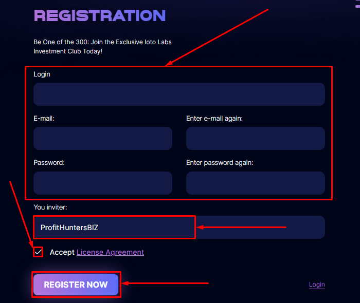 Registration in the Ioto Labs project