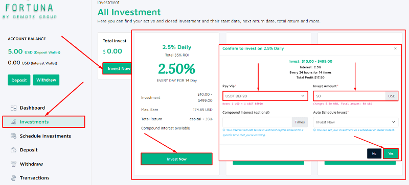 Создание депозита в проекте Join Fortuna