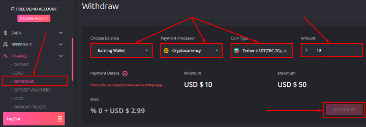 Withdrawal of funds in the PaidReels project