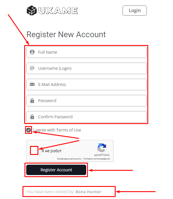 Registration in the Uxame project