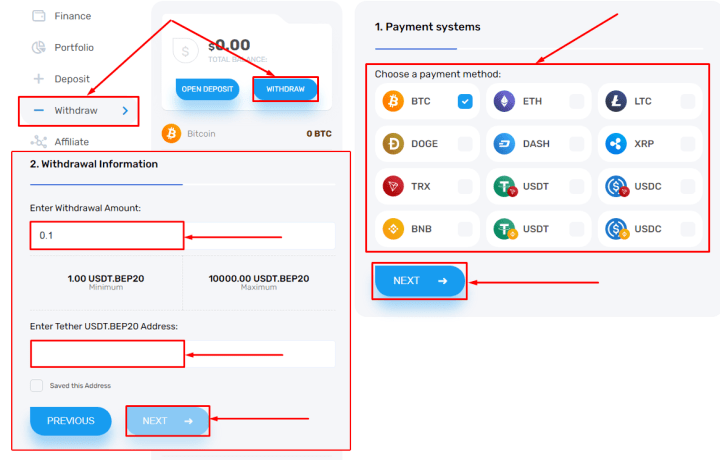 Вывод средств в проекте Beilum