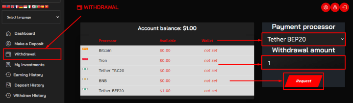 Withdrawal of funds in the Exulos project