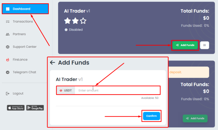 Creating a deposit in the AiLance project