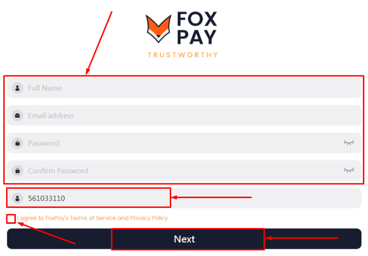 Registration in the FoxPay project