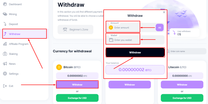 Withdrawal of funds in the HashBlast project