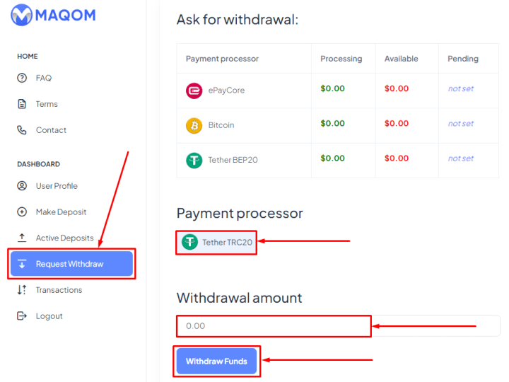 Withdrawal of funds in the Maqom project