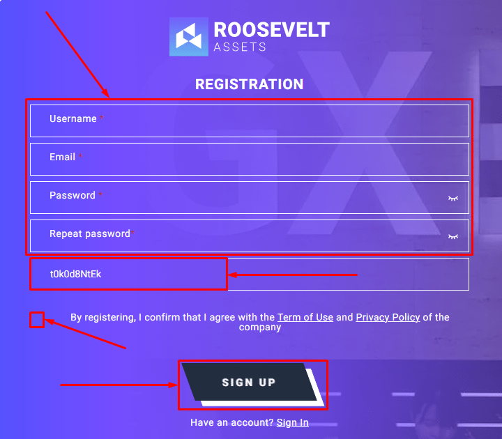 Регистрация в проекте Roosevelt Assets