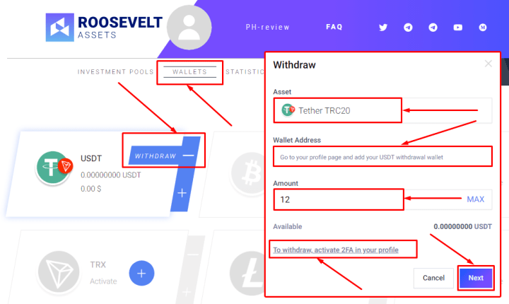 Withdrawal of funds in the Roosevelt Assets project