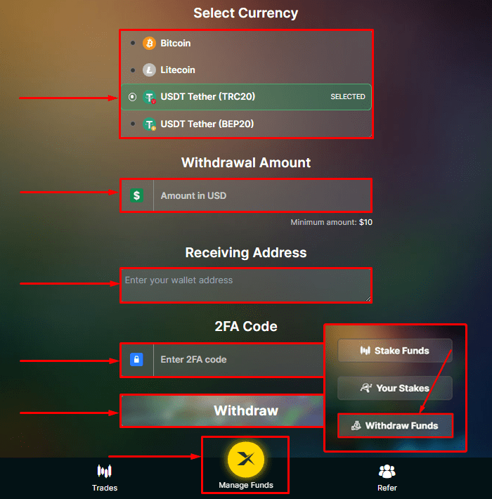 Вывод средств в проекте Xedmex