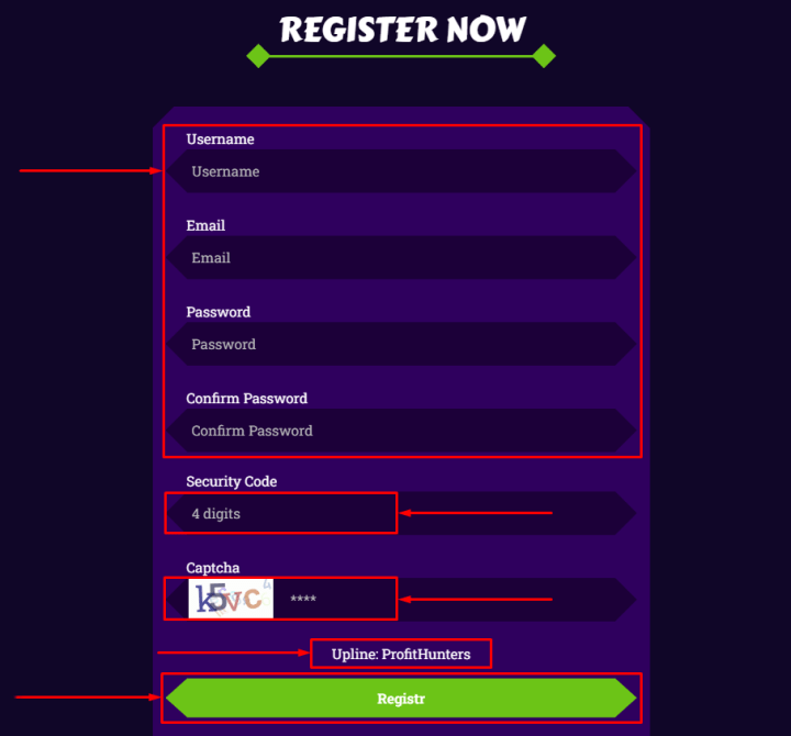 Registrierung im Alien-Limited-Projekt