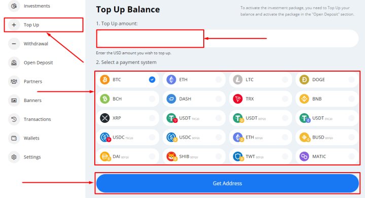 Пополнение баланса в проекте SMBITEX