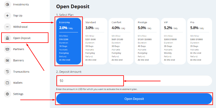 Создание депозита в проекте SMBITEX