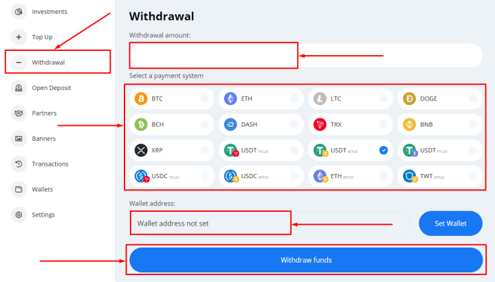 Withdrawal of funds in the SMBITEX project