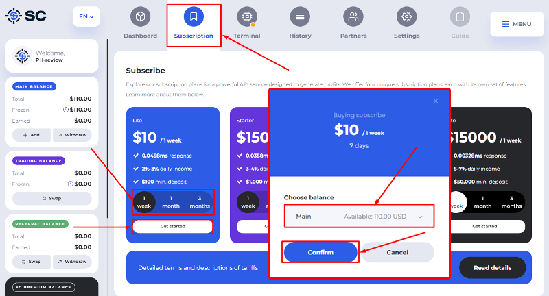 Activating a subscription in the Snipers Codes project