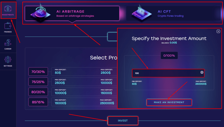 Создание депозита в проекте Valticor